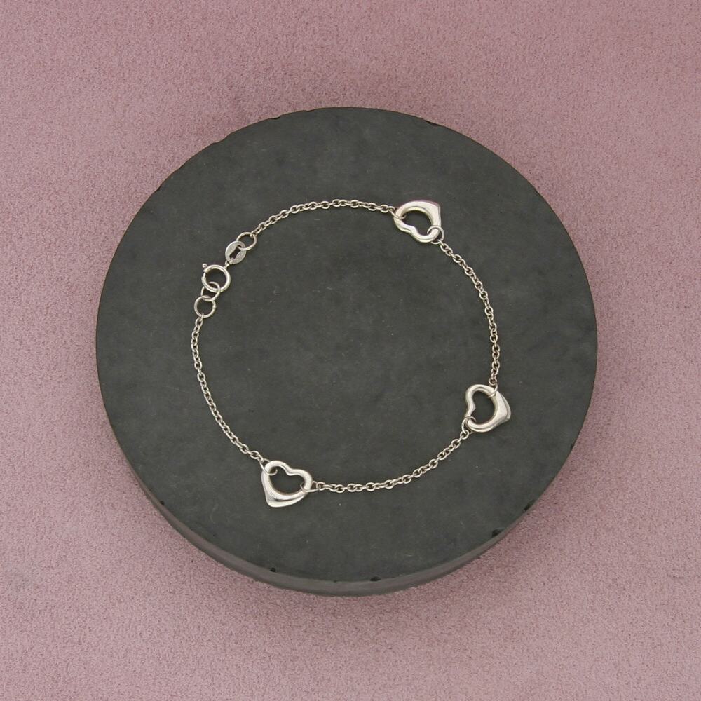 sterling silver open heart link bracelet size 7.25in